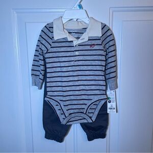 Carter's Gray Striped Bodysuit with Collar and Gray Pants Set